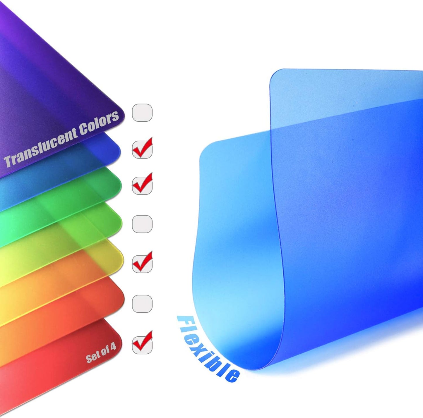 Fotouzy Flexible Plastic Cutting Boards for Kitchen, 4 Translucent Colors Cutting Mats 15 x 12 In, BPA-Free, Non-Porous, Dishwasher Safe, Set of 4