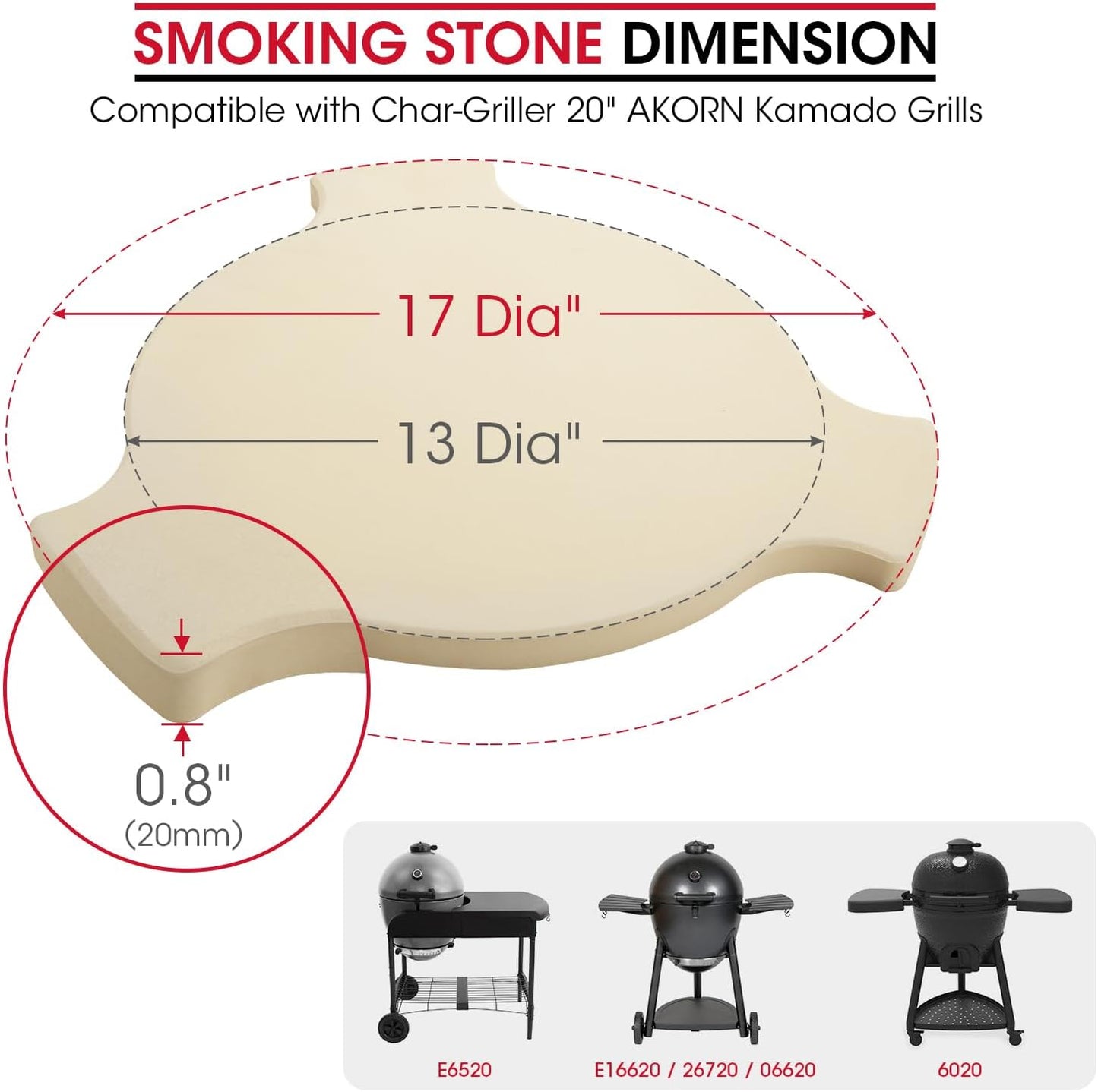 Unicook 17 Inch Smoking Stone for Akorn Kamado Grill, Cordierite Heat Deflector Pizza Stone for Charcoal Smoker, Thermal Shock Resistant Heat Diffuser Plate, Compare to Char-Griller 6201