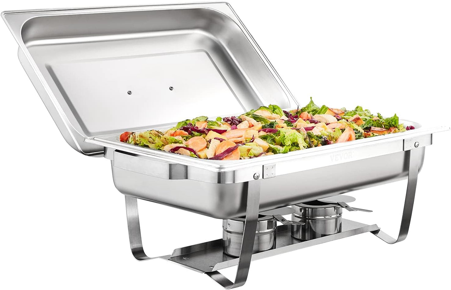VEVOR Chafing Dish Buffet Set, 8 Qt 4 Pack, Stainless Chafer with 4 Full Size Pans, Rectangle Catering Warmer Server with Lid Water Pan Folding Stand Fuel Tray Holder Spoon Clip