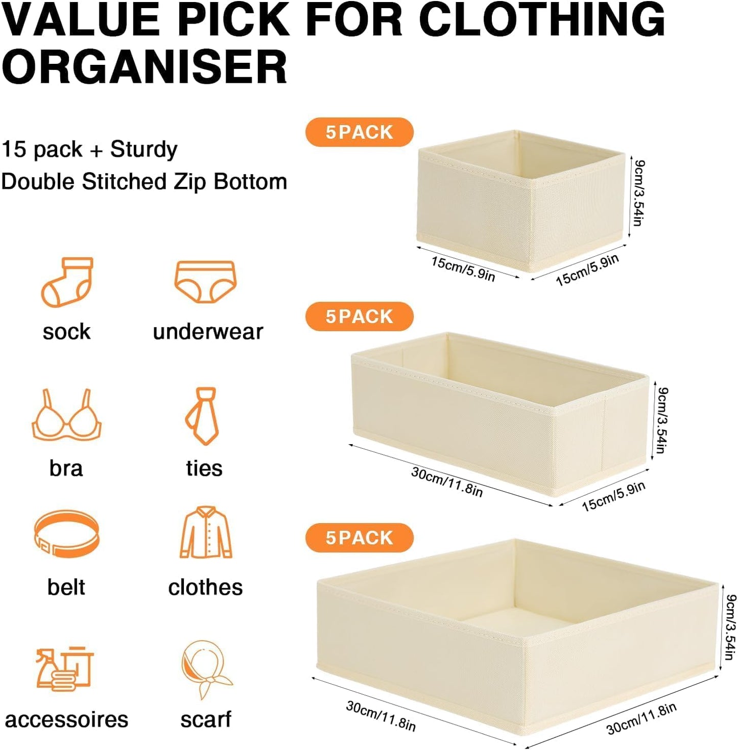 DIMJ Drawer Organizer Clothes 6 Pack - Foldable Baby Organizers and Storage & Dresser Organizer for Bedroom, Closet - Nursery Organization Dresser Dividers for underwear, Sock,Bra, Belt, Tie, Beige