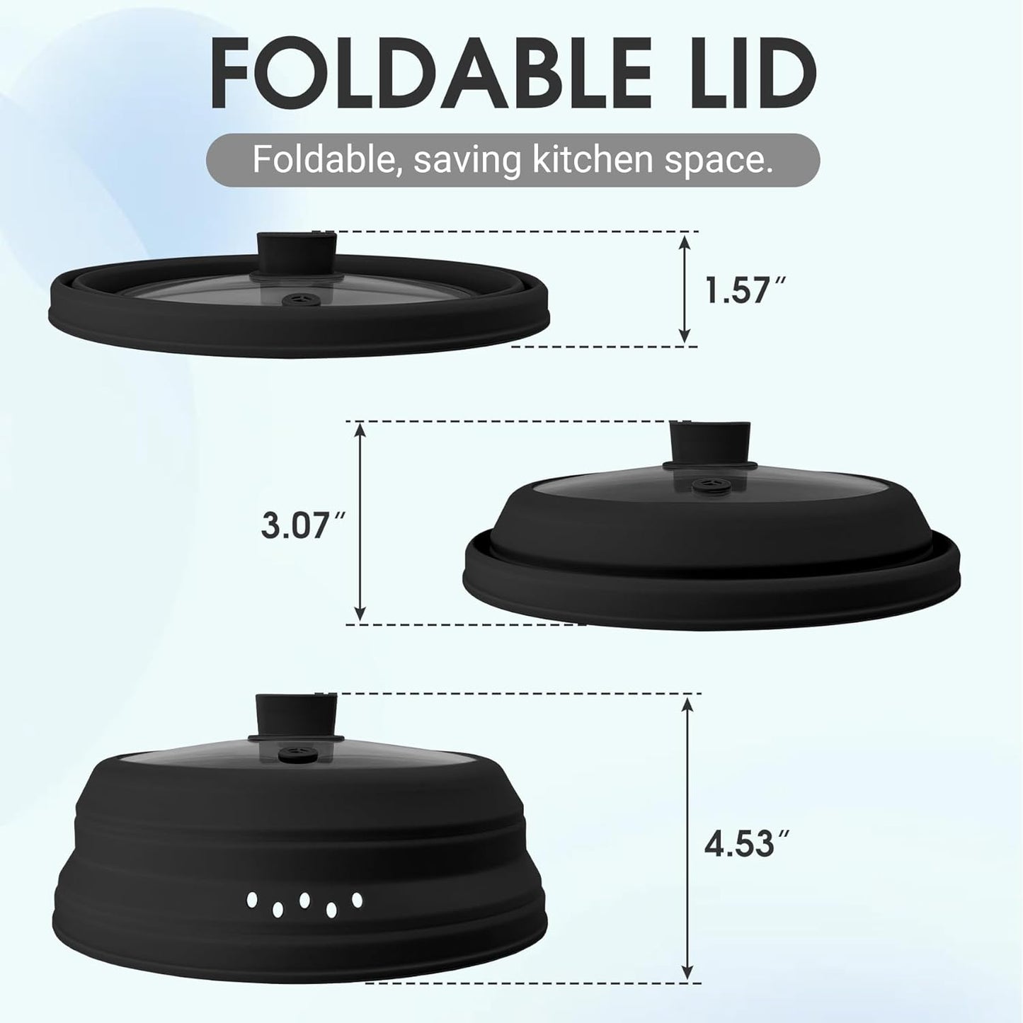 Microwave Splatter Cover Glass Microwave Cover for Food Collapsible Splatter Guard Lid with Silicone Handle for Pot Plate Bowl 9.8 Inch Black