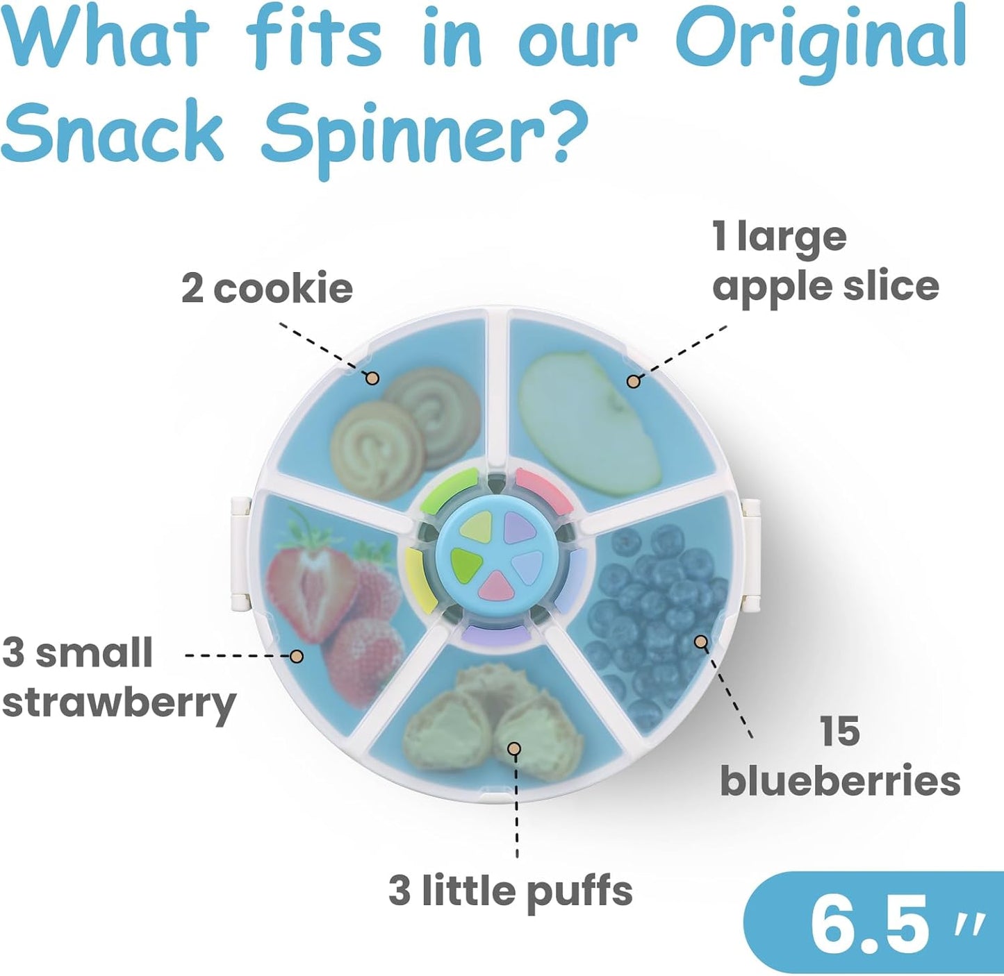 Snack Spinner Set for Kids – 2-Pack, Includes Rotating Snack Container & Classic Sectioned Snack Box, BPA-Free, Dishwasher Safe, Perfect for Travel, Blue