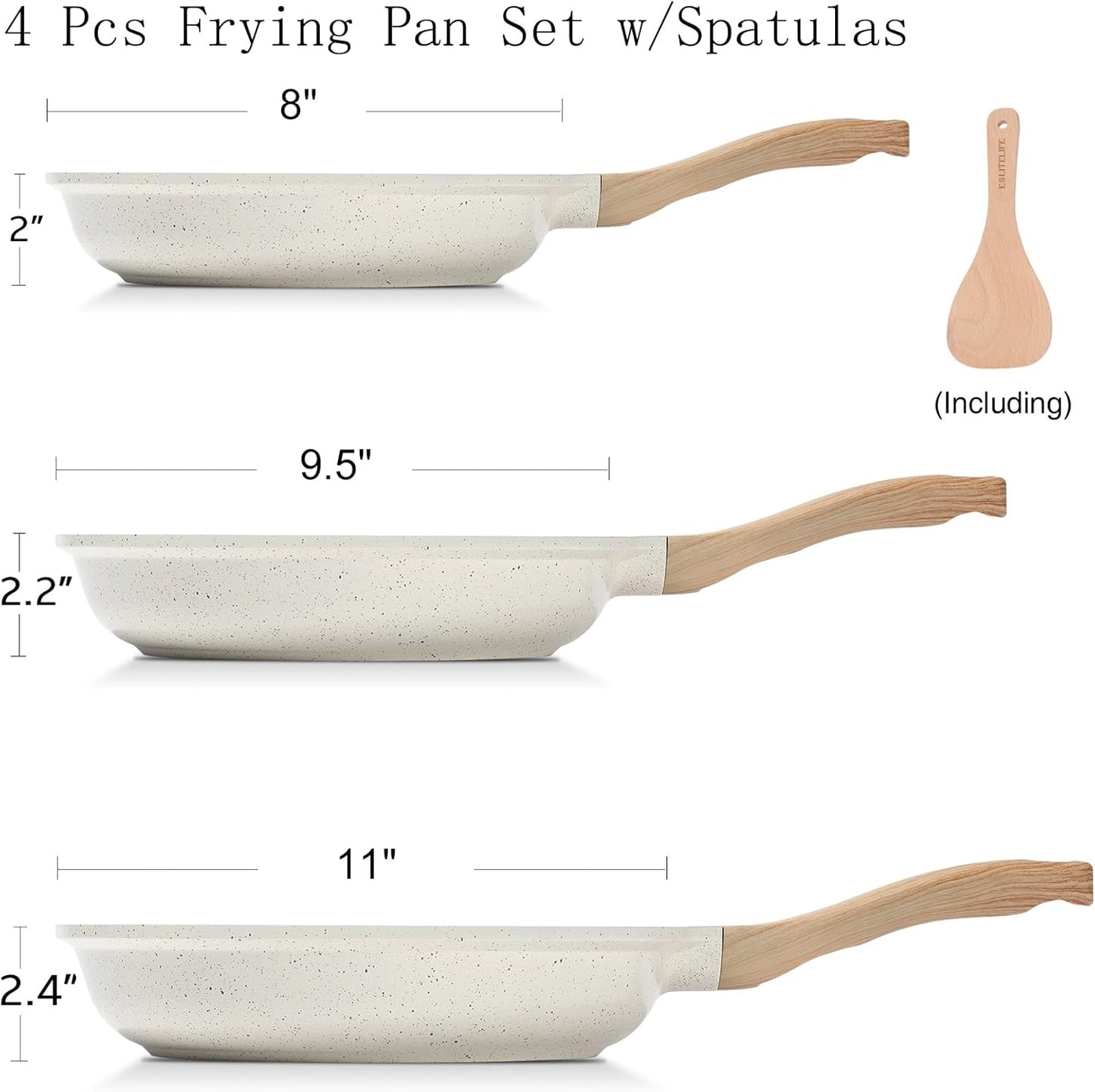 ESLITE LIFE Nonstick Ceramic Frying Pans Skillets Set, Non-Toxic Egg Omelette Kitchen Cooking Pans Compatible with All Stovetops (Gas, Electric & Induction), PTFE & PFOA Free (White)