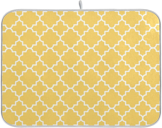senya Super Absorbent Dish Drying Mat, Microfiber Fast-Drying Dish Mat, 16/'' x 18/'', Kitchen Dish Drying Pad, Quatrefoil Lattice Yellow Pattern, 16x18in