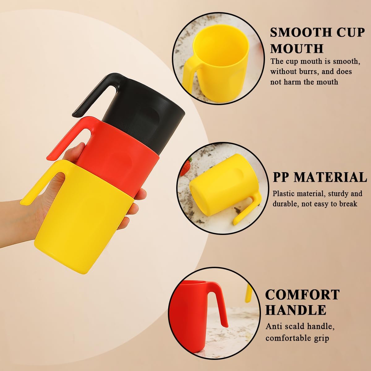 Kyraton Plastic Mug Set 12 Pieces, DE Color Unbreakable And Reusable Light Weight Travel Coffee Mugs Espresso Cups Easy to Carry And Clean, Dishwasher Safe