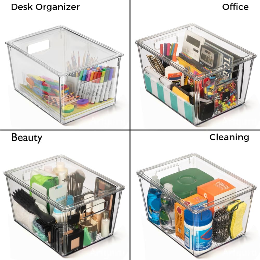 ClearSpace Plastic Storage Bins with Lids X-Large – Perfect Kitchen Organization, Desk Organizer or Pantry Storage – Desktop Organizer, Pantry Organization and Storage Bins, Cabinet Organizers