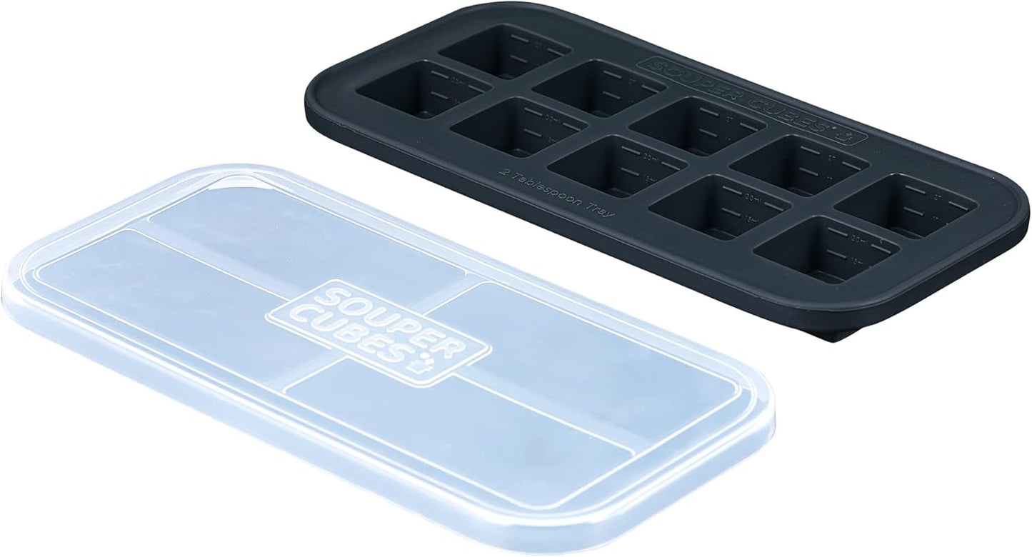 Souper Cubes 2 Tbsp. Silicone Freezer Molds - Perfect for Storing Garlic, Herbs, Ginger, Pesto, Tomato Paste, Lemon Juice, Purees and More - Silicone Baby Food Freezer Tray - Charcoal – 1-Pack