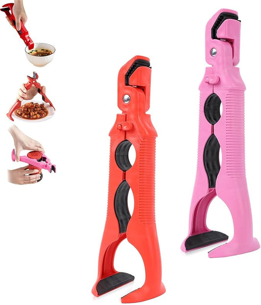 2pcs 3-in-1 Hot Plate Gripper, Multi-Angle Anti-Scald Bowl Holder Clip, Hot Plate Gripper Tongs, Hot Plate Grabber Tongs with Lock for Hot Bowl(Red+Pink)