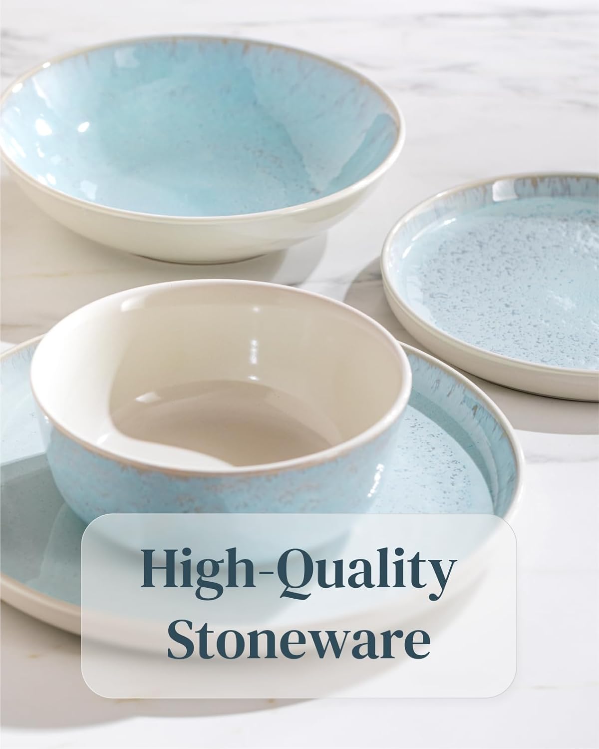 16 Piece Dinnerware Sets for 4 - Modern Style Stoneware Dinnerware Set - Scratch Resistant,Dishwasher,Microwave Safe Plates and Bowls Sets Ceramic,Dish Set, Bowl and Plate Set - Beige and Light Blue…