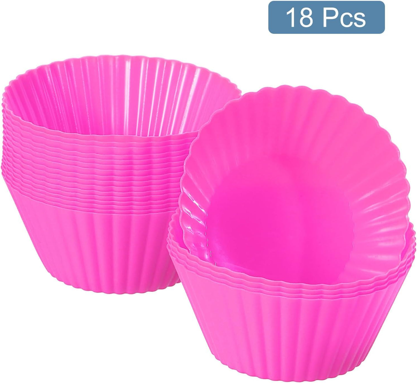 uxcell 18Pcs Silicone Cupcake Liners, Non-Stick Baking Cups, for Cooking Eggs, Baking Muffins and Make a Cake(Rose Red)