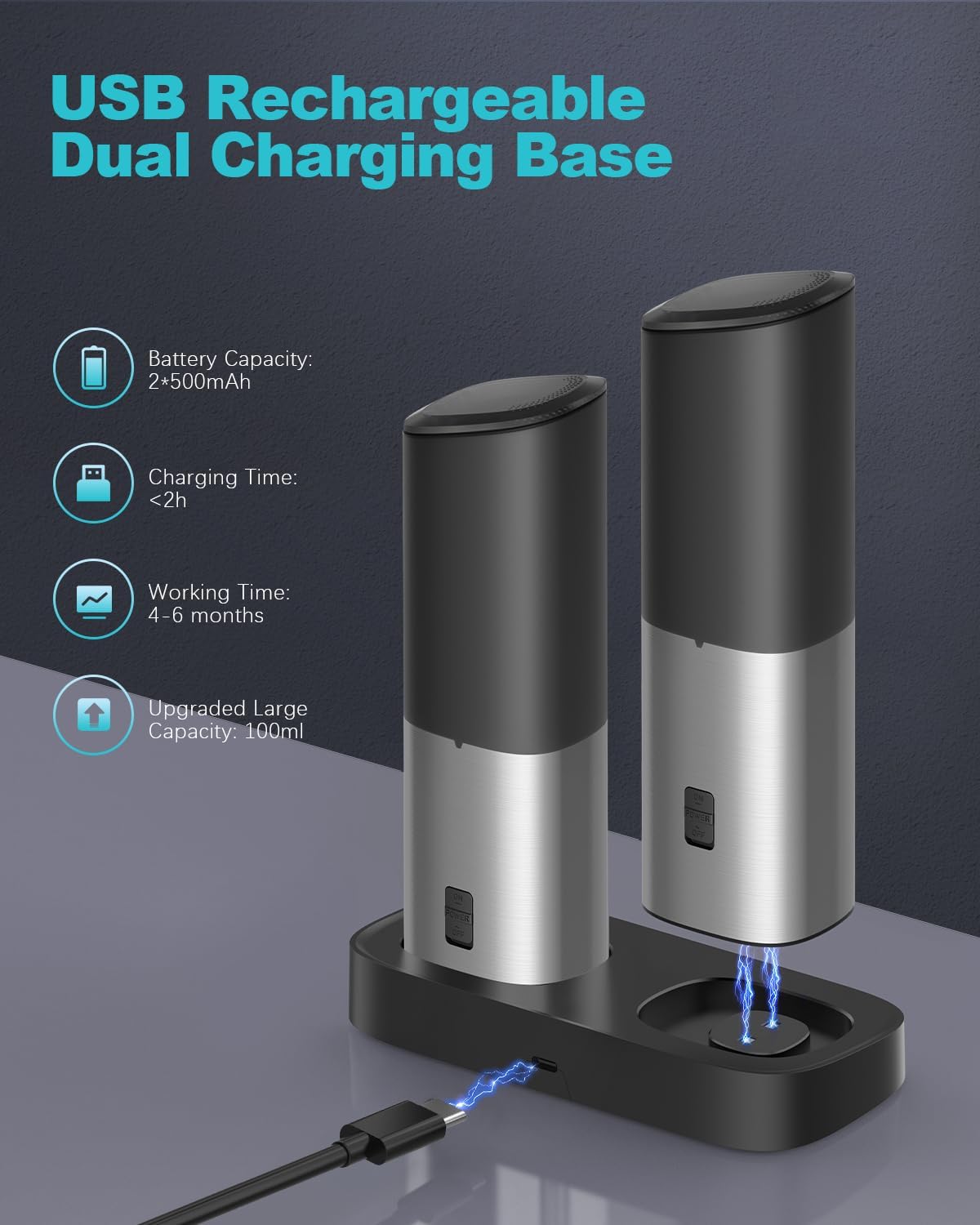 Ultrean Pepper Grinder, Rechargeable Gravity Salt and Pepper Grinder with 6 Adjustable Coarseness, LED Light, One-Hand Automatic Operation, Stainless Steel, Gifts for Father‘s Day