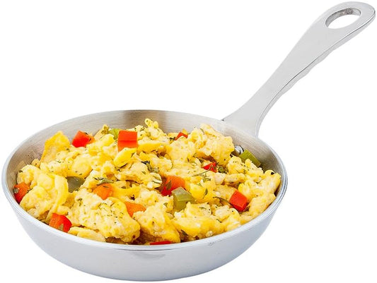 Restaurantware 4 Inch Mini Frying Pan 1 Round Egg Pan - With Handle Dishwasher Safe Silver Stainless Steel Small Frying Pan Hanging Hole For Scrambles Appetizers Or Desserts