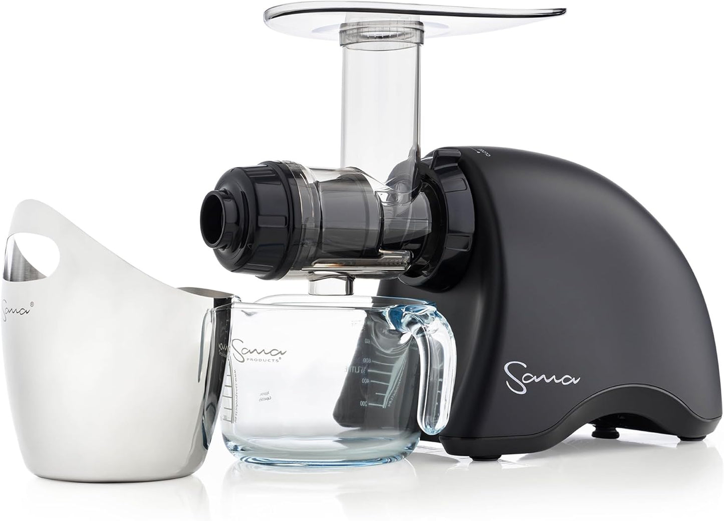 Cold Press SANA 707 Classic Horizontal Single Auger Low Speed Juicer | Easy Clean, Powerful, Auto Feed, Celery Attachment, Frozen Desserts, Pasta Extrusion, 15 Year Warranty, Black