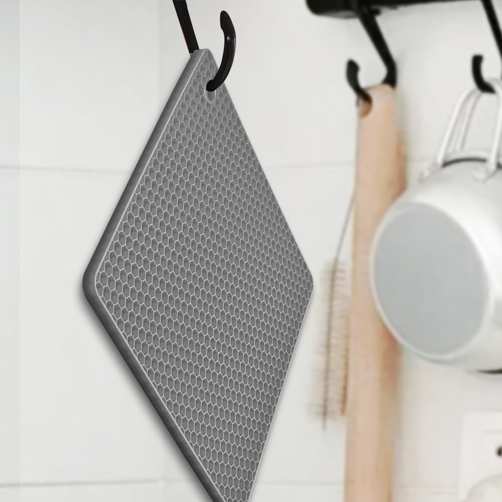 homEdge Silicone Square Trivets Mat, 6 Packs Multipurpose Non Slip Heat Resistant Pot Holder-Gray