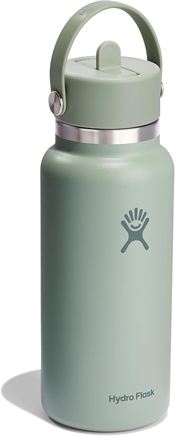 Hydro Flask Water Bottle - Insulated Stainless Steel - Wide Mouth Flex Straw Lid, Non Spill, Leakproof and Refillable in 32 Oz Tonal Agave