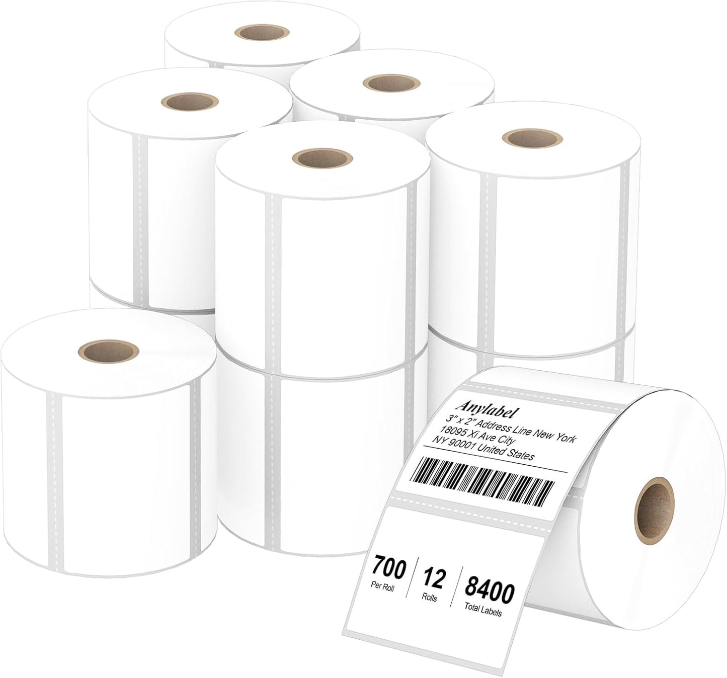 Compatible 3" x 2" Direct Thermal Labels Replacement for Barcodes Postage Address Shipping Compatible with Rollo & Zebra Desktop Printers Adhesive & Perforated (12 Rolls, 700 Labels/Roll)