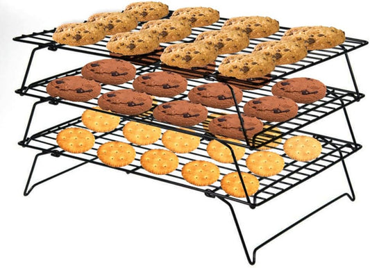 ShellKingdom Cooling Racks, Stainless Steel Non-Stick Baking Racks And Oven Safe Wire Cool Racks for Cookies, Cakes and Baking,3-Tier,Foldable