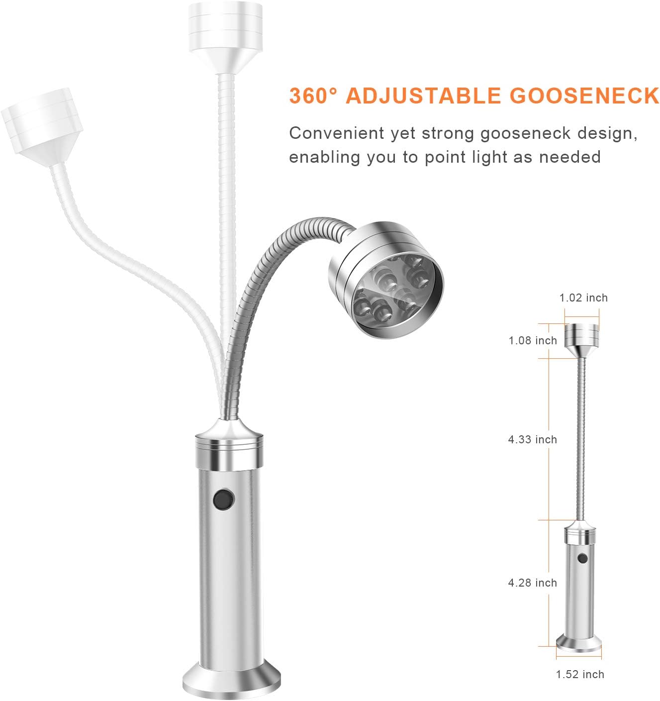 Barbecue Grill Light Grilling Accessories for Outdoor, BBQ Magnetic LED Lights Flexible Gooseneck Weather Resistant, Men Dad Gifts Batteries Included 2 Pack (Silver)