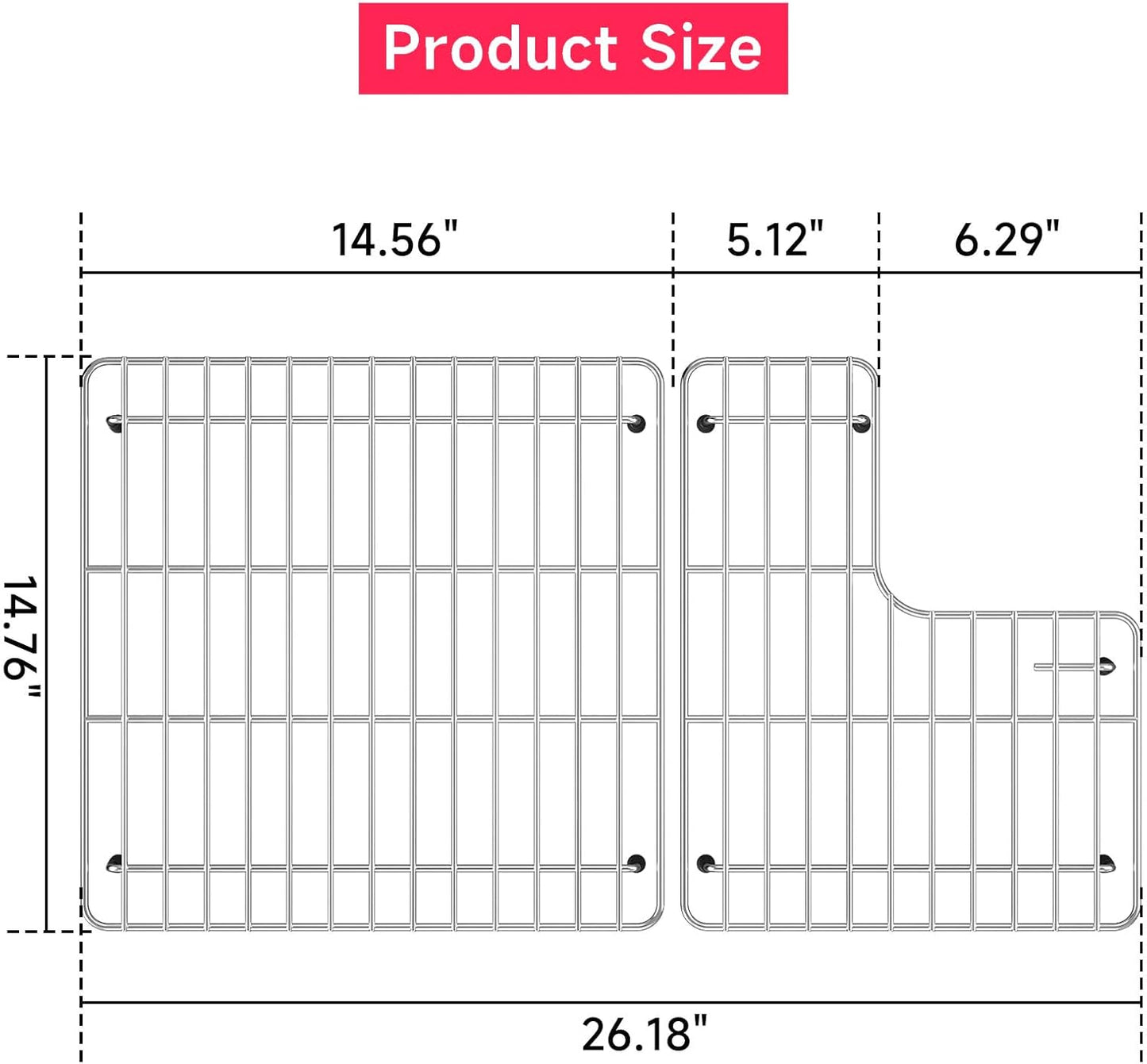 26.18'' x 14.76'' K-6449-ST Stainless Steel Bottom Basin Rack, Sink Protector for Kohler Sink Racks Whitehaven 5827 and K-5826, Includes Left and Right Racks