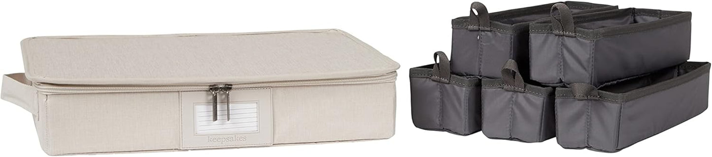 Covermates Keepsakes Flatware Storage Box - Stackable - Reinforced Handles - China Storage, Beige Heather