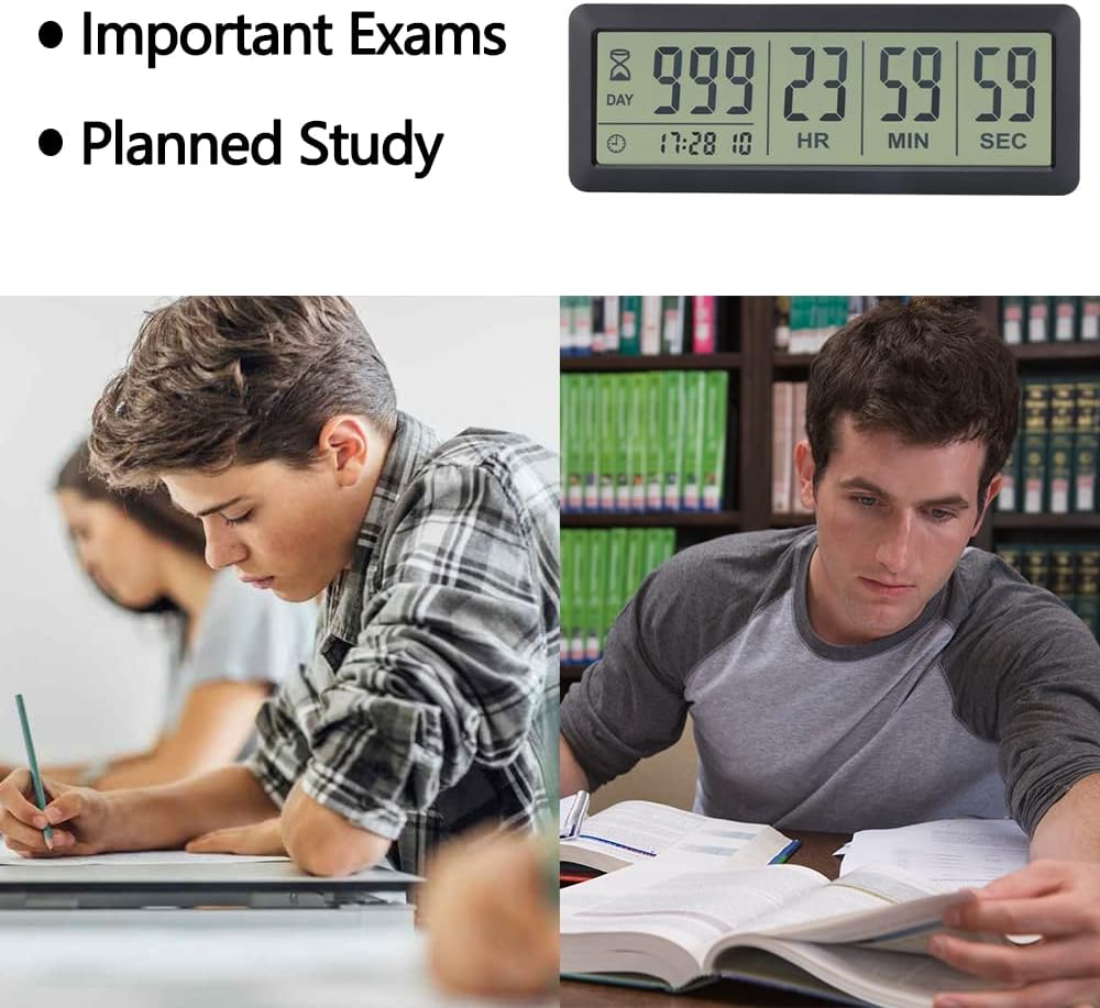 FCXJTU Digital Countdown Days Timer - Black Upgraded Big 999 Days Count Down Clock with Bracket Strong Magnetic Back for Retirement Wedding Vacation Birthday Holidays (999Day)