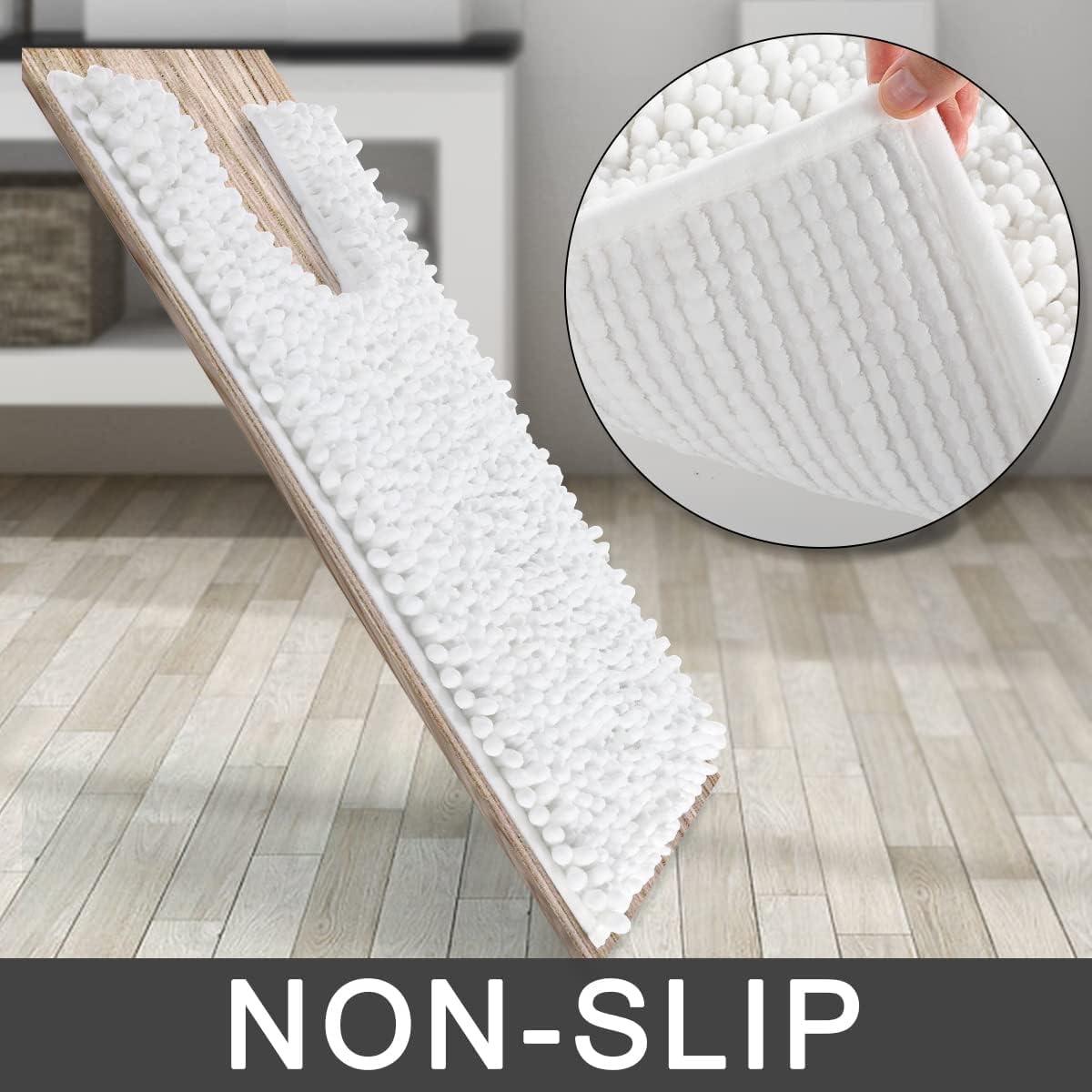 Yimobra Toilet Rug U Shaped Washable 24x20 Inch - Ultra Soft Absorbent Chenille Bath Rugs for Toilet, Quick Dry & Machine Washable, Non Slip Contour Bathroom Mat, White