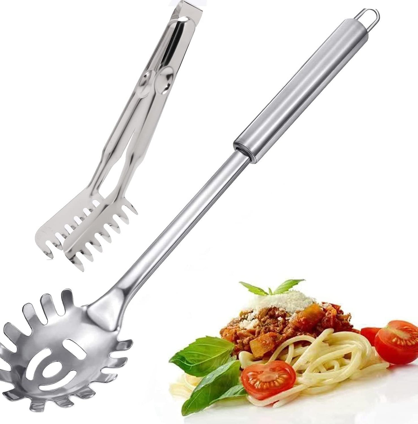 2-Piece Spaghetti Set, Stainless Steel Pasta Server & Tongs, Heat Resistant, 12 Inch
