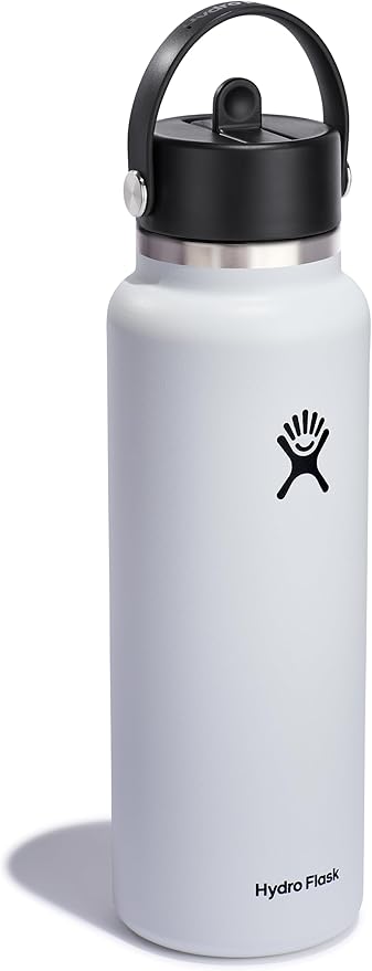 Hydro Flask Water Bottle - Insulated Stainless Steel - Wide Straw Lid, Non Spill, Leakproof in 40 Oz White