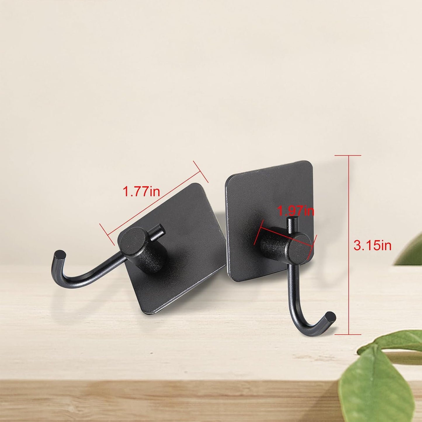 Aluminum Wall Hooks, No Drill Damage-Free Adhesive Hook,Product for Hanging Heavy Duty for Bathroom Kitchen Home (Curved Square Black Hook, 4)