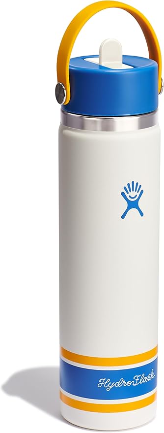 Hydro Flask Water Bottle - Insulated Stainless Steel - Wide Mouth Flex Straw Lid, Non Spill, Leakproof and Refillable in 24 Oz Campus Ivory