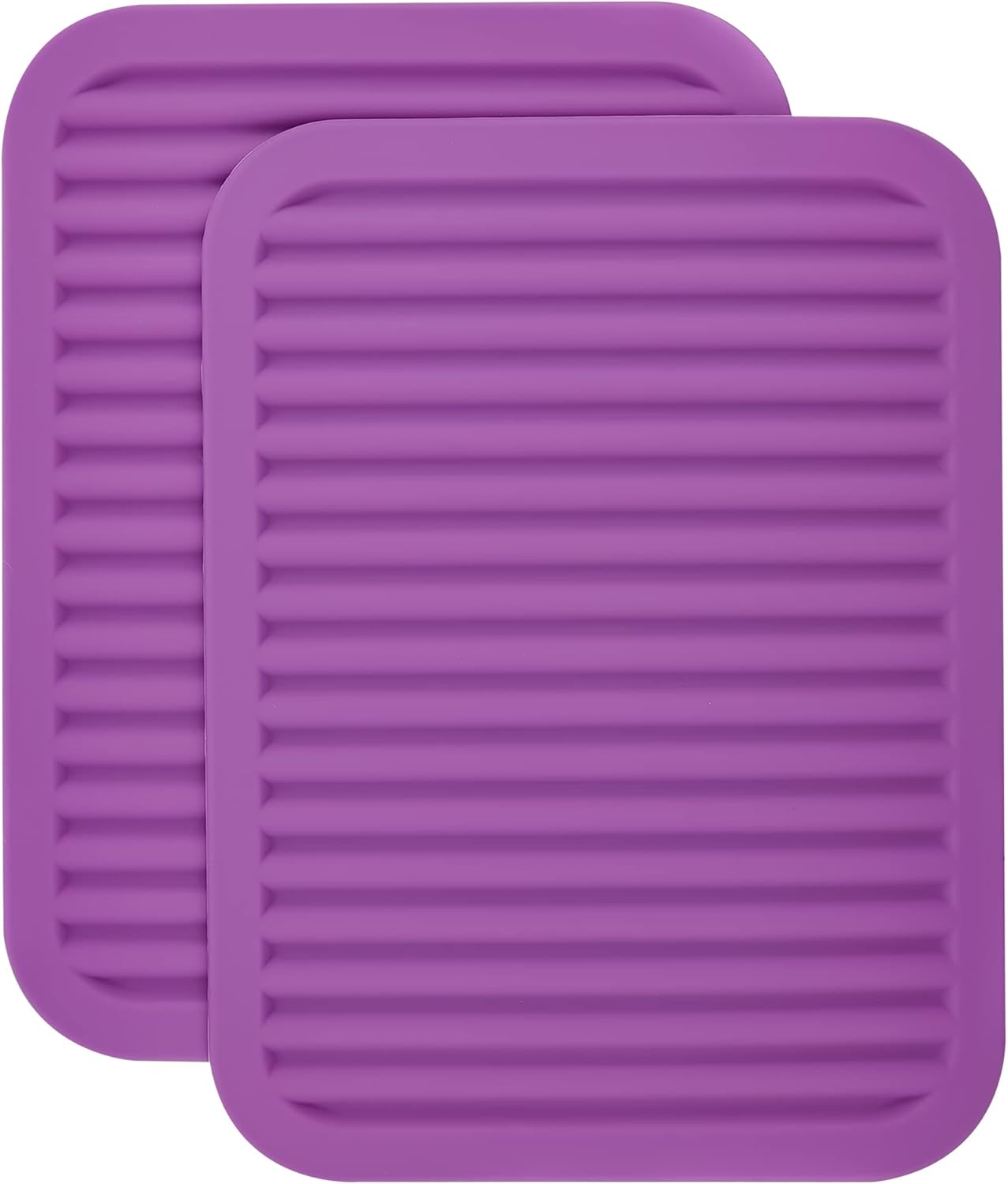 Silicone Trivets for Hot Dishes, Hot Pads for Kitchen-Versatile Trivet Mat for Hot Pots&Pans-Heat Resistant Mats for Counter&Table, Silicone Pot Holders-Dishes Drying Mat (9x12) Pack 2 Purple