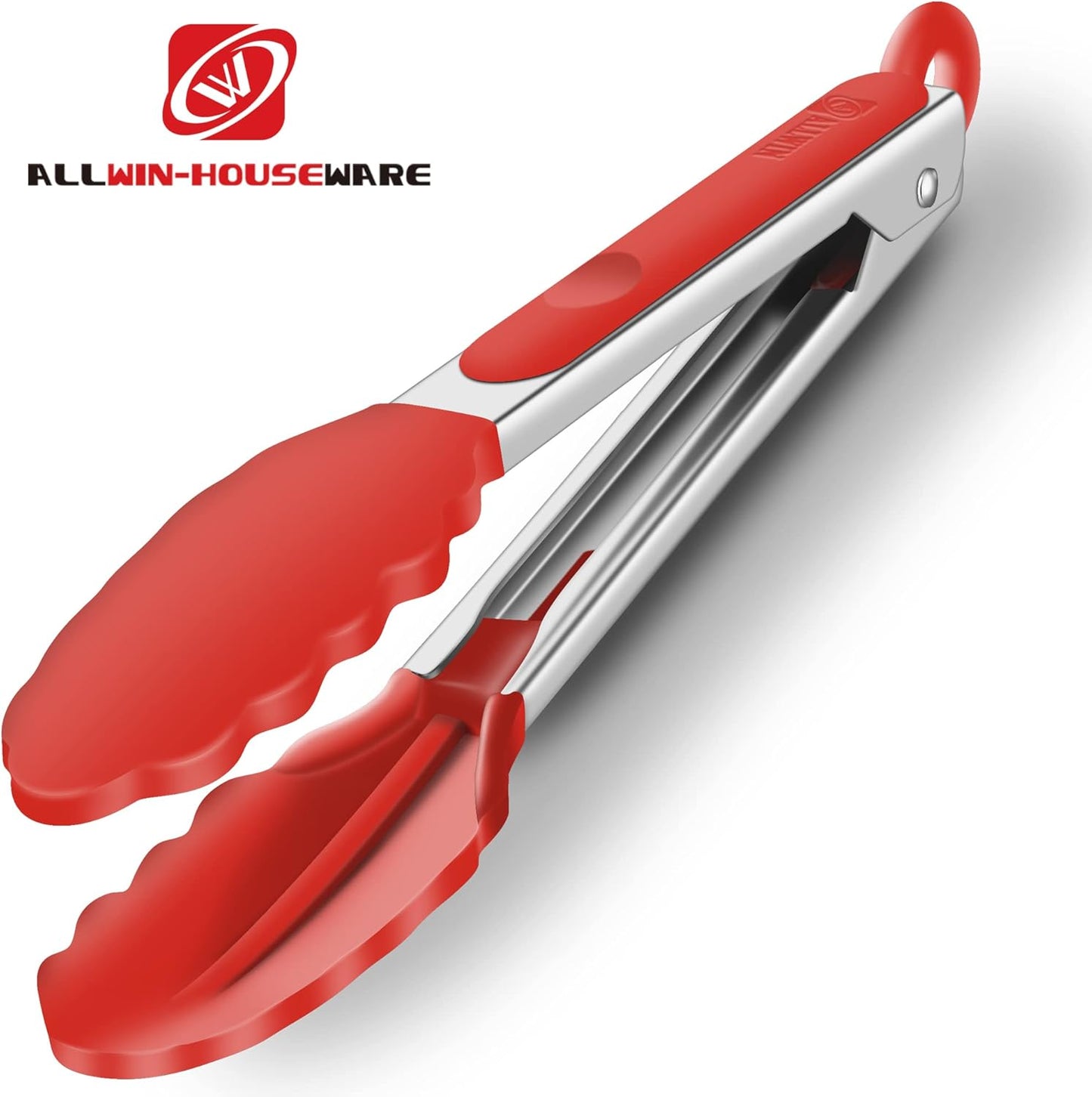 Set of 2 Kitchen Tongs 9-Inch & 12-Inch, Premium Stainless Steel BPA Free Silicone Non-Stick Grilling Barbeque Cooking Locking Food Tongs, Red