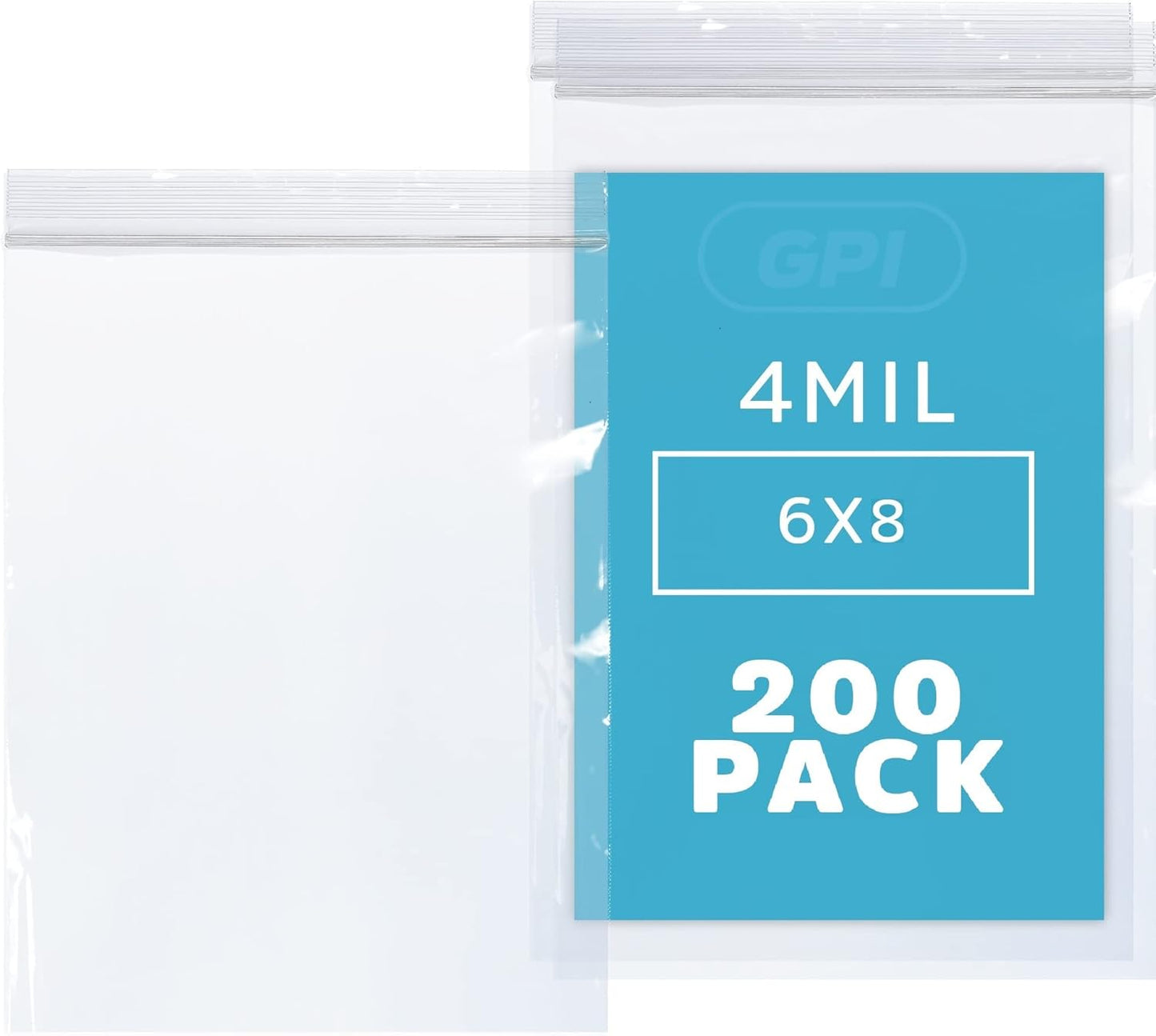 Clear Plastic Reclosable Zip Bags - Bulk GPI Pack of 200 6" x 8" 4 mil Thick Heavy Duty, Strong & Durable Poly Baggies With Resealable Zipper Lock For Travel, Storage, Packaging & Shipping.