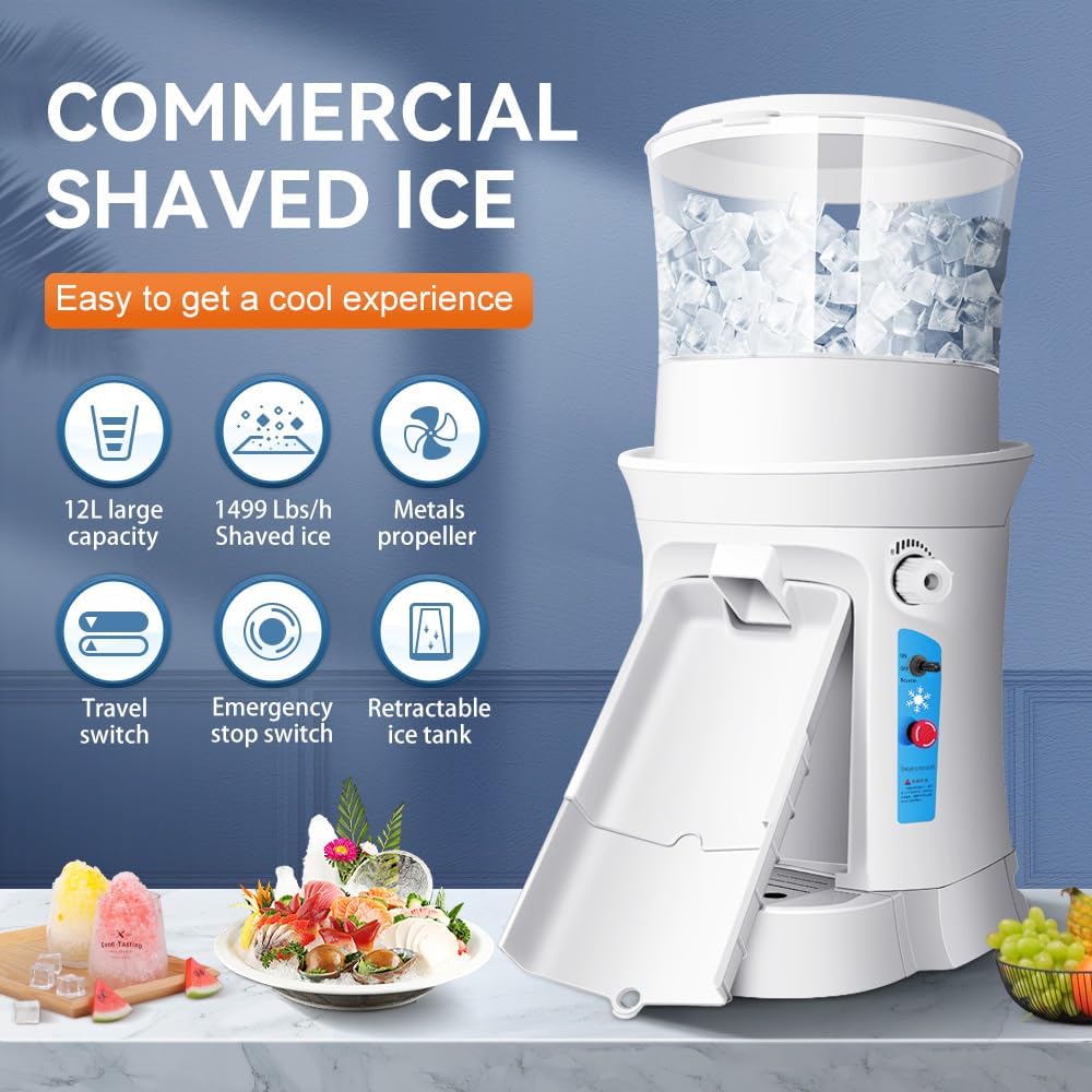Snow Cone Machine, 400W Electric Ice Shaver Machine, Thickness Adjustable Snow Cone Maker Machine 1499LBs/hr Ice Crusher for Bar Parties Events Snack, Home and Commerical Use(13.8Qt)