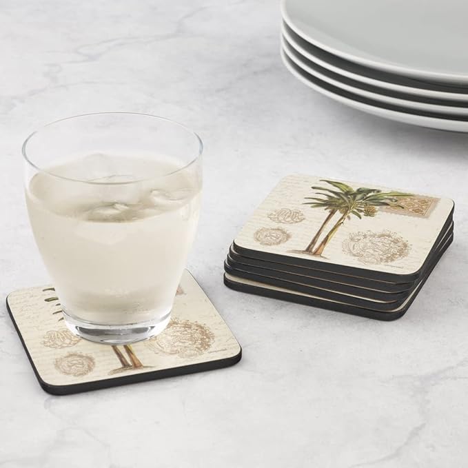 Pimpernel Wild Apple Vintage Study Coasters, Set of 4 – 4.25" Square Cork-Backed Drink Mats with Botanical Tree Artwork, Heat & Stain Resistant Surface Protectors for Dining & Kitchen Use