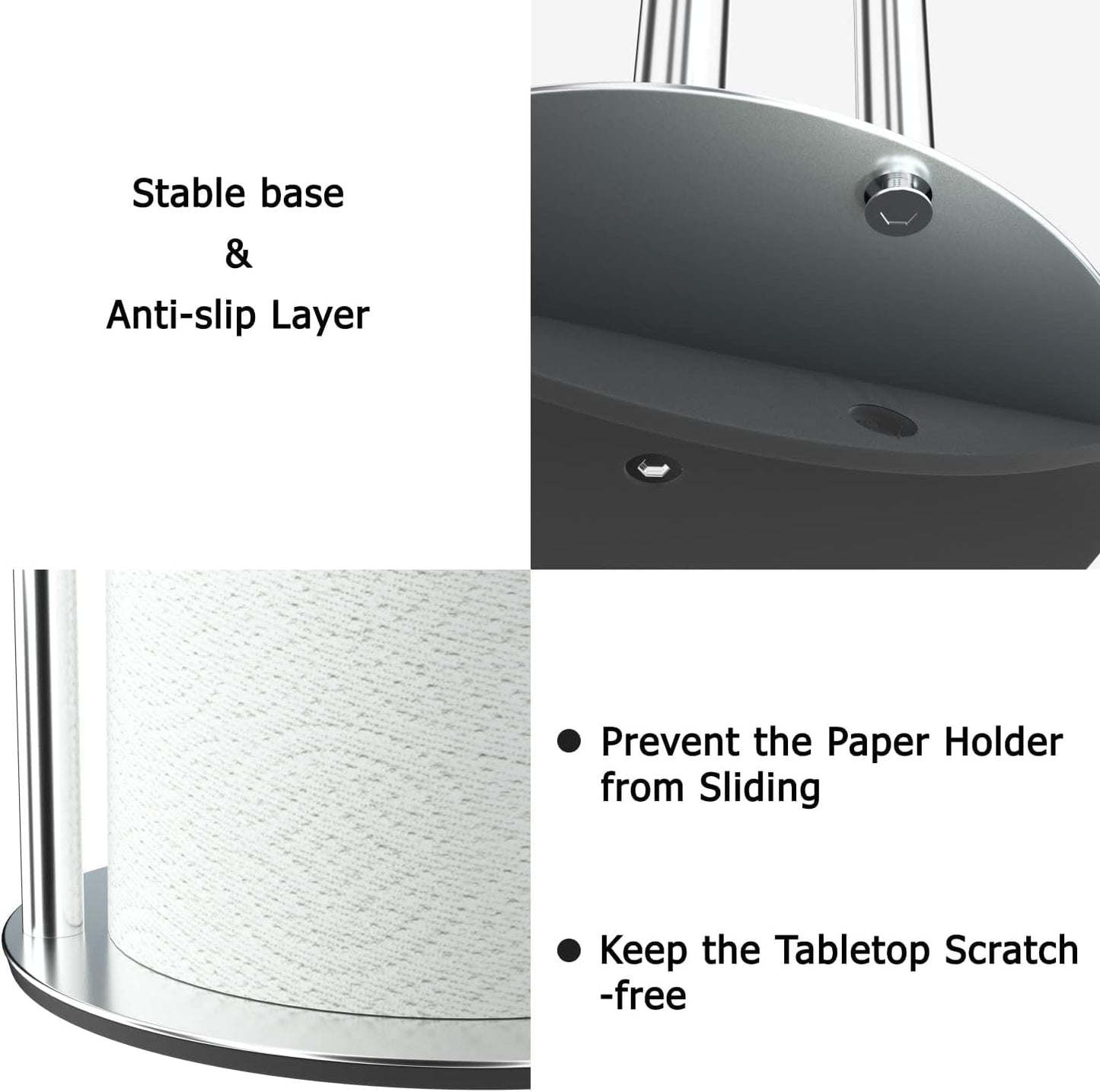 Paper Towel Holder Silver, Premium Stainless Steel Kitchen Roll Dispenser, Countertop Roll Organizer with Weighted Base