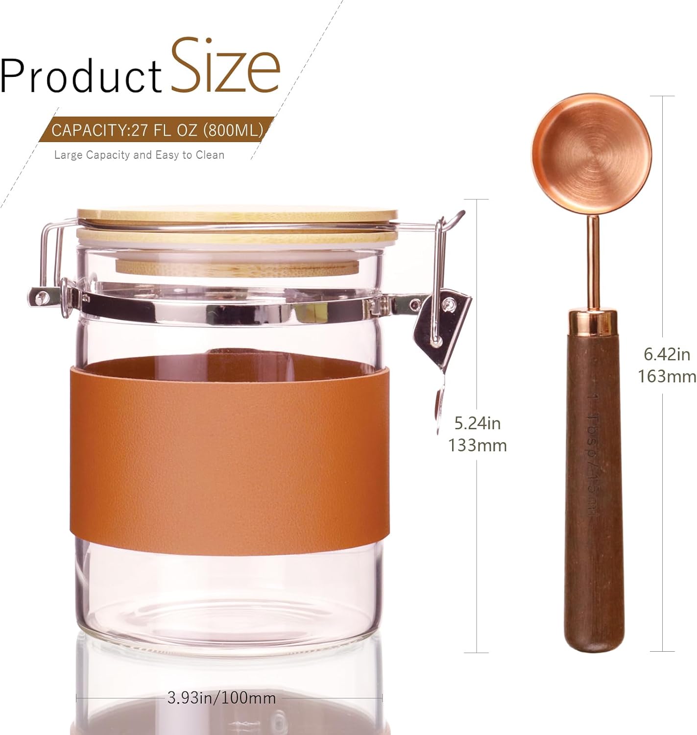 Glass Storage Jars with Spoon, Kitchen Food Storage jars with spoon, Glass Coffee Nuts Canister with Bamboo Lids, Scoop for Beans, Ground Coffee,Nuts, Cookie, Flour (27OZ×2)