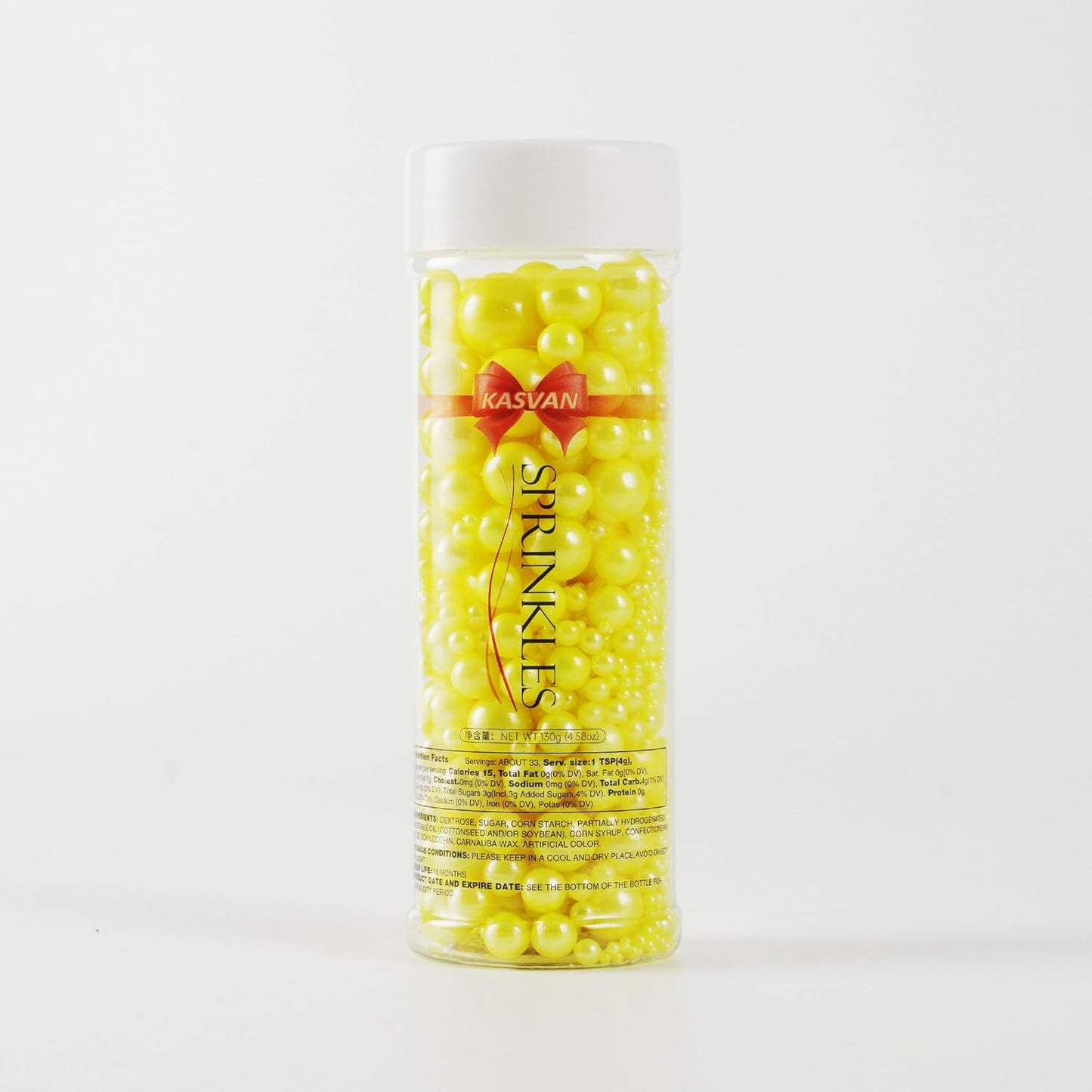 Kasvan Yellow Pearl Sugar Sprinkles - Edible Candy Pearls 130g/4.58 Oz, Mix Size, Baking Cake Decorations, Ice Cream Toppings and Cookie Decorating, Wedding Party Chirstmas Supplies