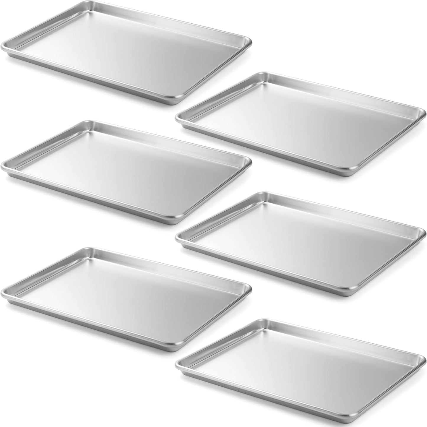CURTA 6 Pack Aluminum Sheet Pan, NSF Listed Half Size 18 x 13 inch Commercial Bakery Cake Bun Pan, Baking Tray
