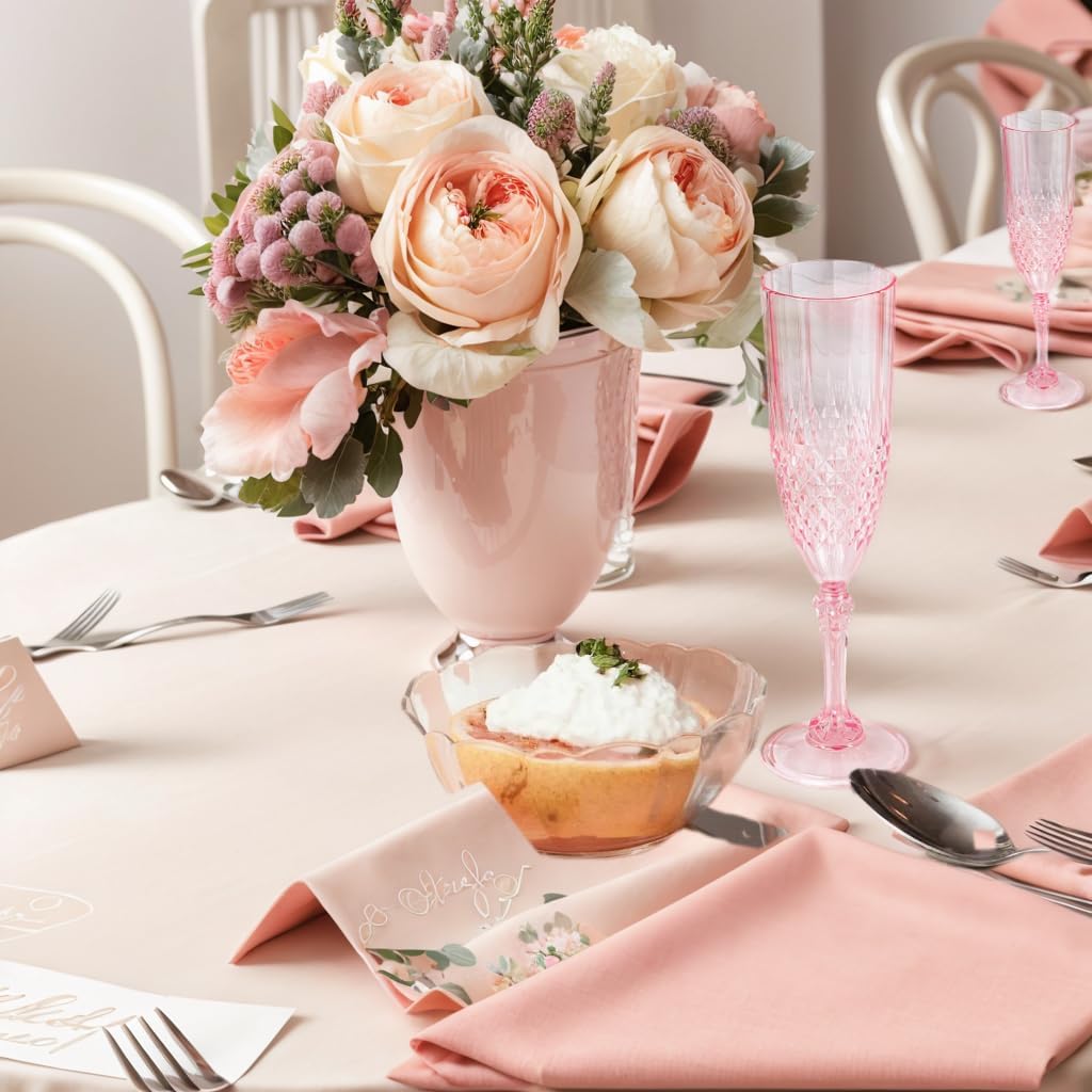 Plastic Champagne Flutes, 24PCS Pink Plastic Wine Glasses Goblets Reusable Champagne Flute for Weddings, Bachelor Parties, Toasting, and Events (24, Pink)