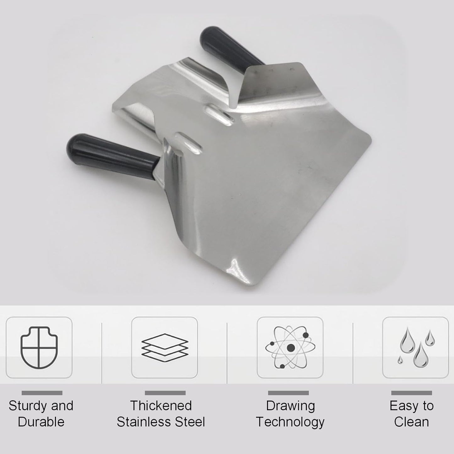 Stainless Steel French Fry Scoop, Dual Handle Popcorn Bagger Tool for Snacks/Ice/Desserts