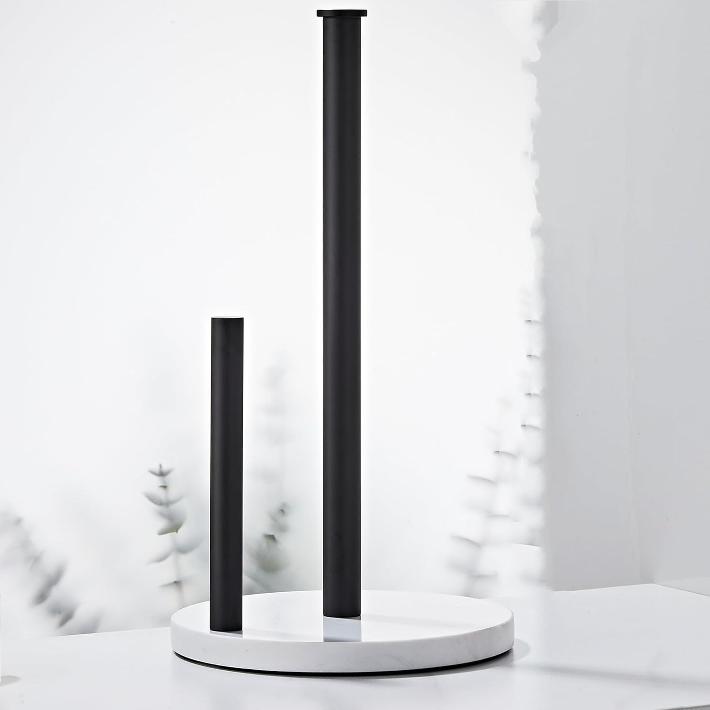 Matte Black Paper Towel Holder,Stainless Steel Paper Towel Holder for Kitchen Roll Organize, Standard or Jumbo-Sized Roll Paper, Countertop Roll Dispenser with Marble Base