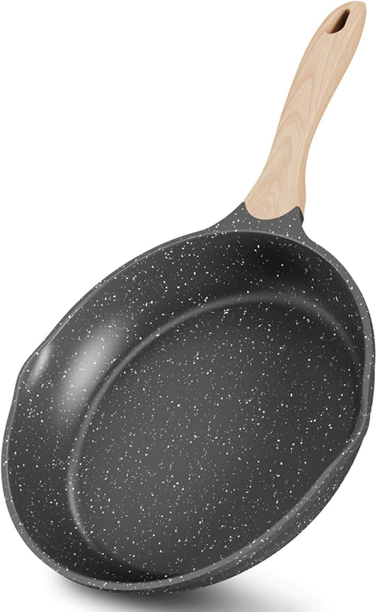 JEETEE 9.5 Inch Nonstick Frying Pan, Stone Coating Cookware, Nonstick Omelette Pan with Heat-Resistant Handle, Induction Skillet for Eggs (Grey)