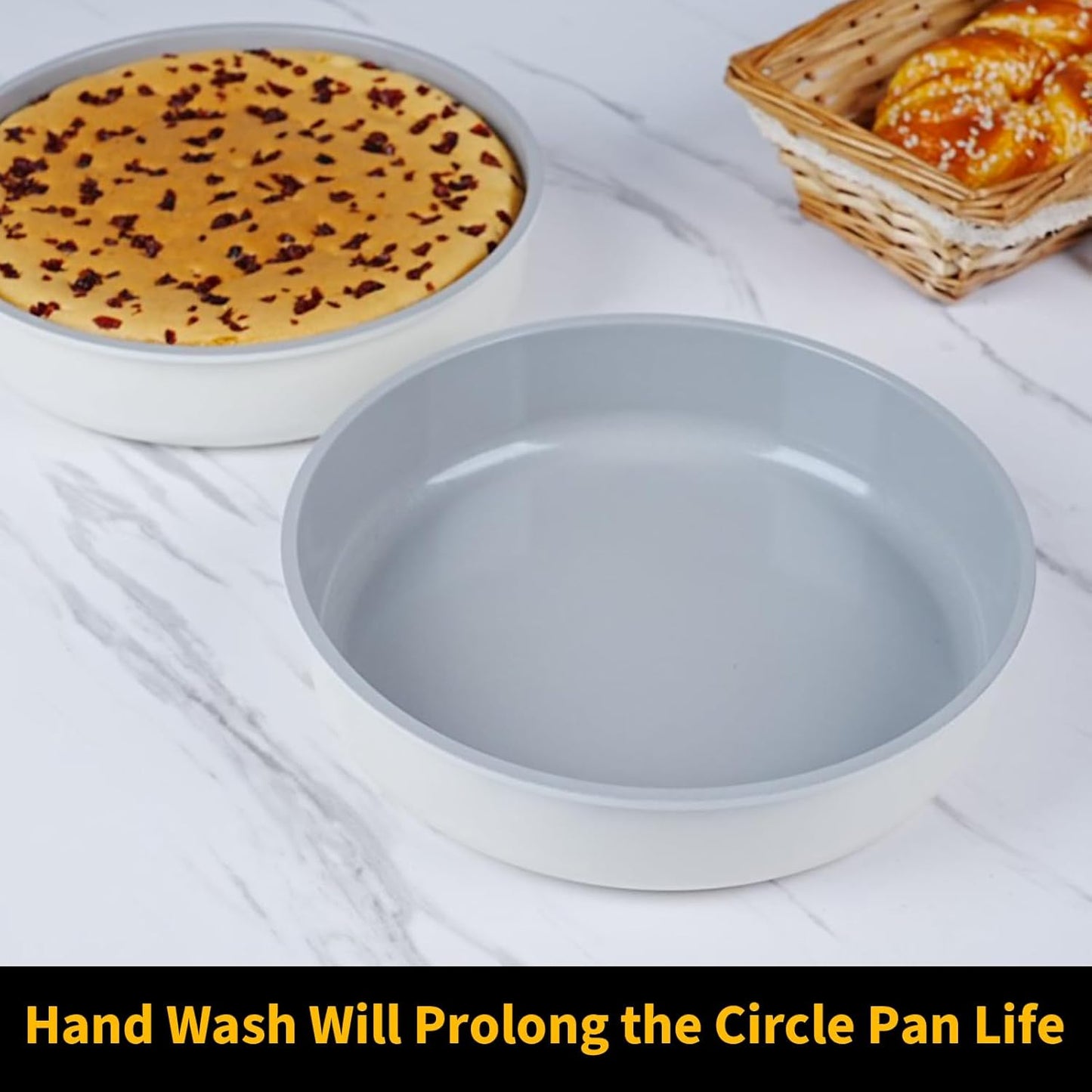 9.5 Inch Round Cake Pan,Cast Aluminum Bakeware Ceramic Nonstick for Cake Baking,Oven and Dishwasher Safe(Beige)