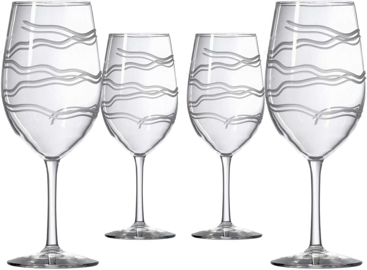 Rolf Glass Good Vibrations All Purpose Wine Glass | Set of 4 Large 18oz Wine Glasses | Lead-Free and Diamond-Wheel Engraved | Proudly Made in the USA | Spiral Etched Glass