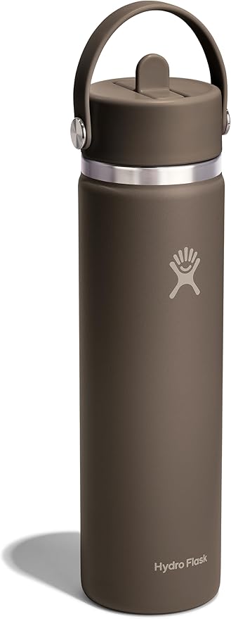 Hydro Flask Water Bottle - Insulated Stainless Steel - Wide Mouth Flex Straw Lid, Non Spill, Leakproof and Refillable in 24 Oz Sandpiper