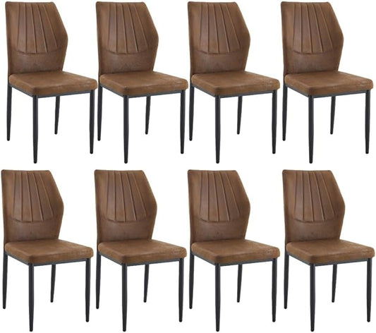 Brown Dining Chairs Set of 8,Rusic Farmhouse Upholstered Kitchen Chairs with Soft Cushion and Black Metal Legs,Mid Century Modern Dining Room Chairs,Easy to Assemble and Comfortable Seating