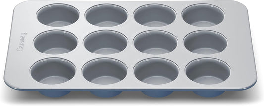 Caraway Non-Stick Ceramic 12-Cup Muffin Pan - Naturally Slick Ceramic Coating - Non-Toxic, PTFE & PFOA Free - Perfect for Cupcakes, Muffins, and More - Slate