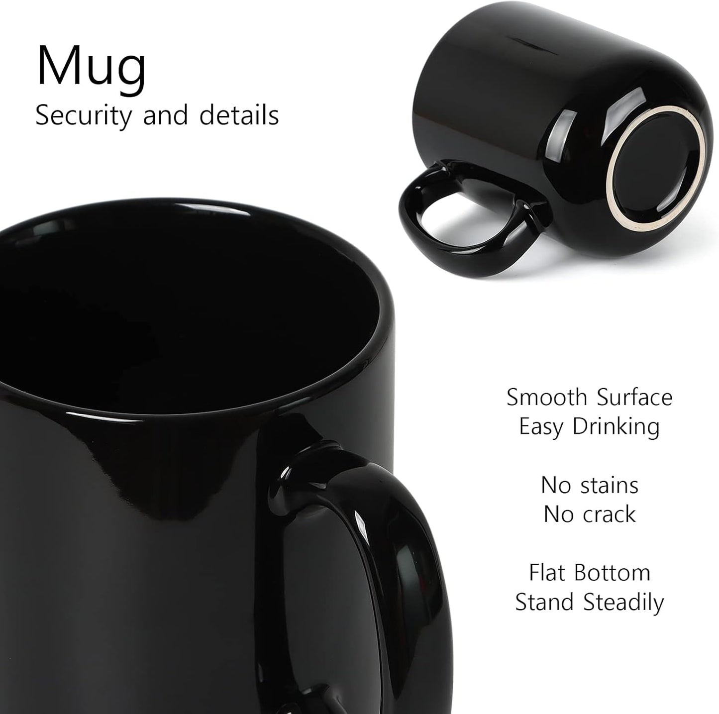 Smilatte 20 OZ Large Coffee Mug, M016 Plain Ceramic Boss Big Tea Cup with Handle for Dad Men, Set of 2, Black