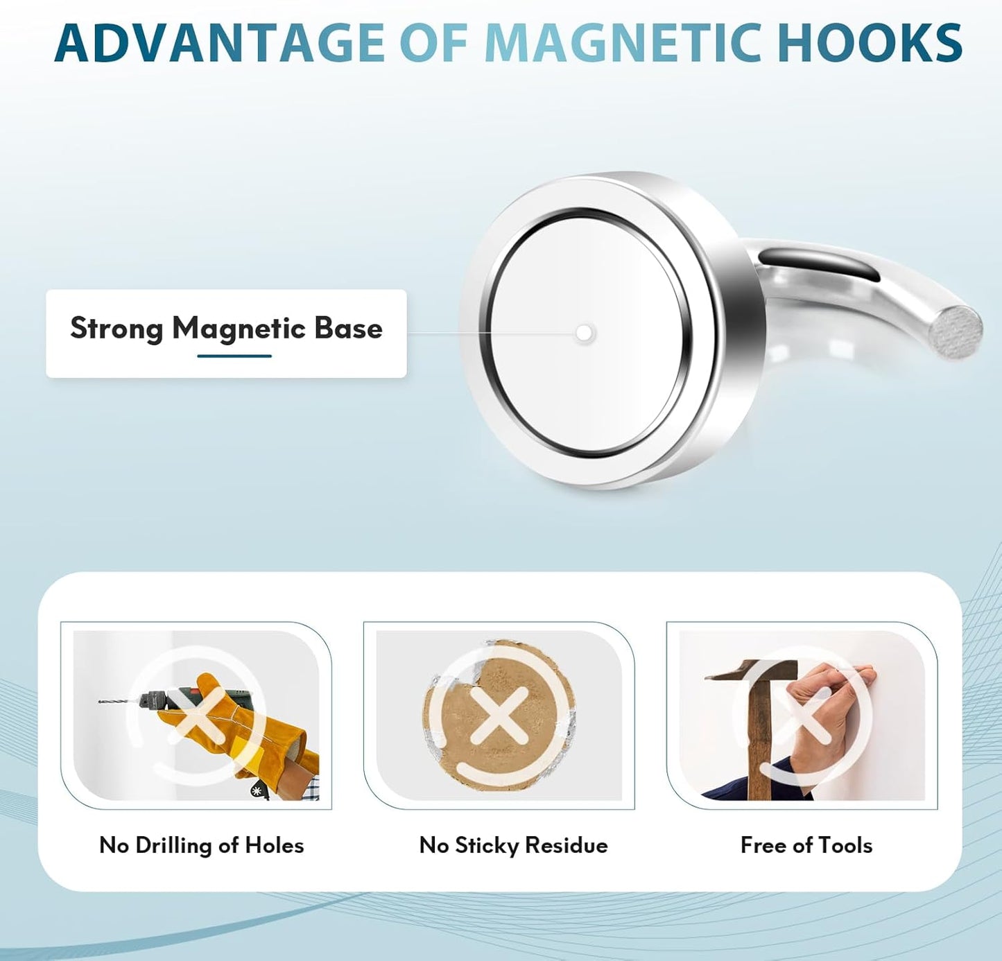 Neosmuk Magnetic Hooks for Cruise Cabins, Heavy Duty 30lb Strong Magnet Hook, Cruise Ship Essentials for Hanging, Metal Wall Refrigerator Hangers (Silver White, 10 Pack)